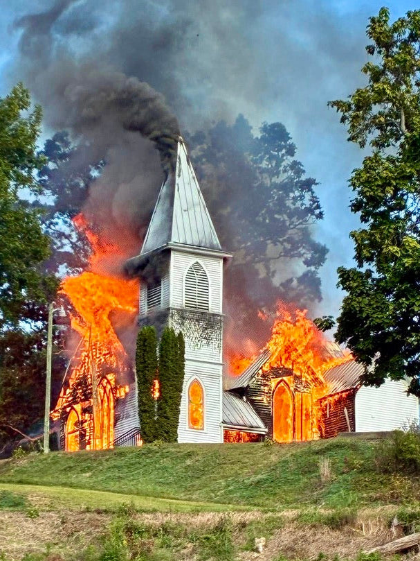 Grassy Creek United Methodist Church burns down in September 2025 in Ashe County North Carolina