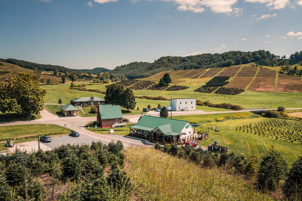 A scenic view of the Grassy Creek valley in the Blue Ridge Mountains in Ashe County North Carolina